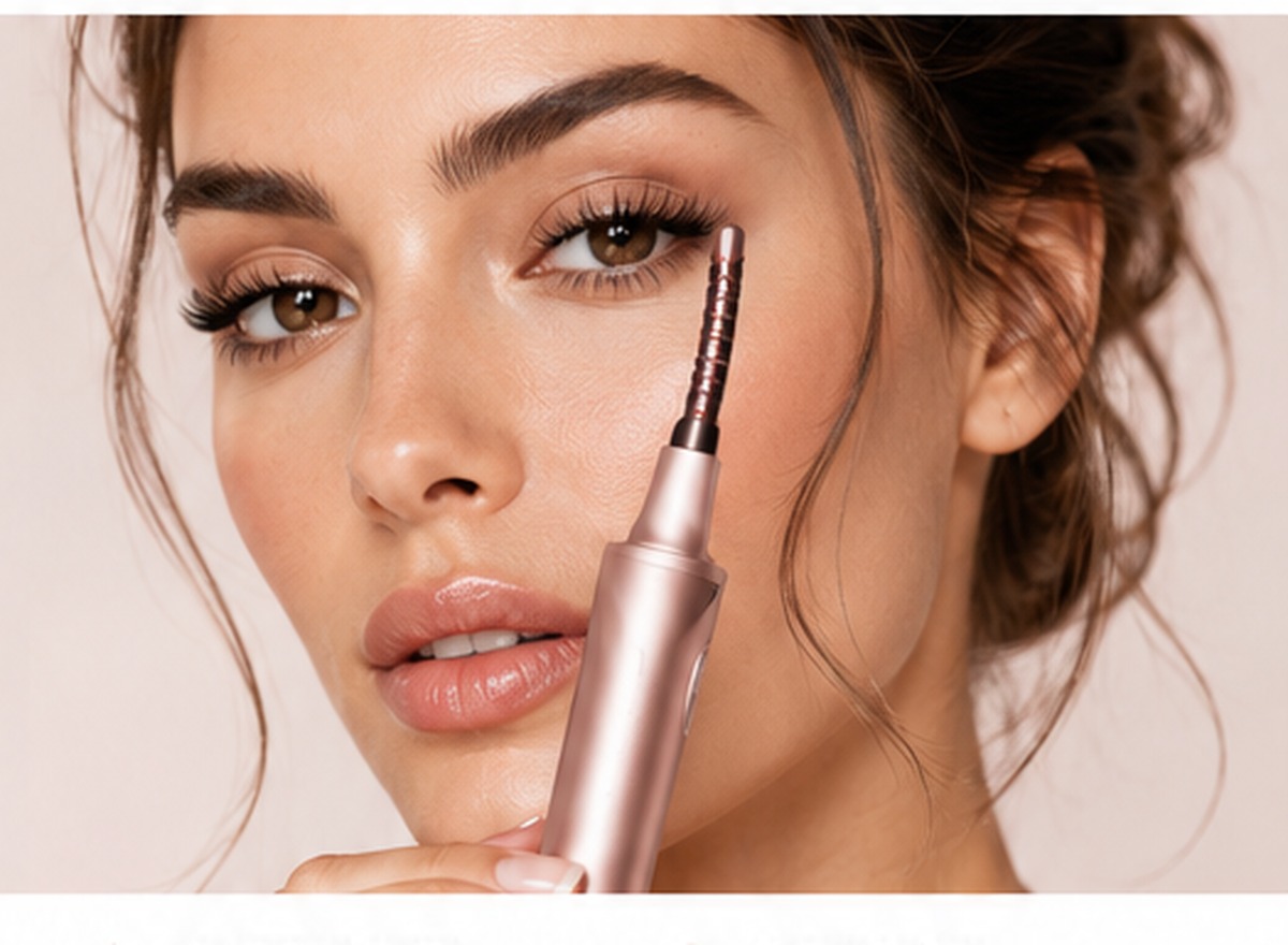 Modella con strumento beauty per ciglia